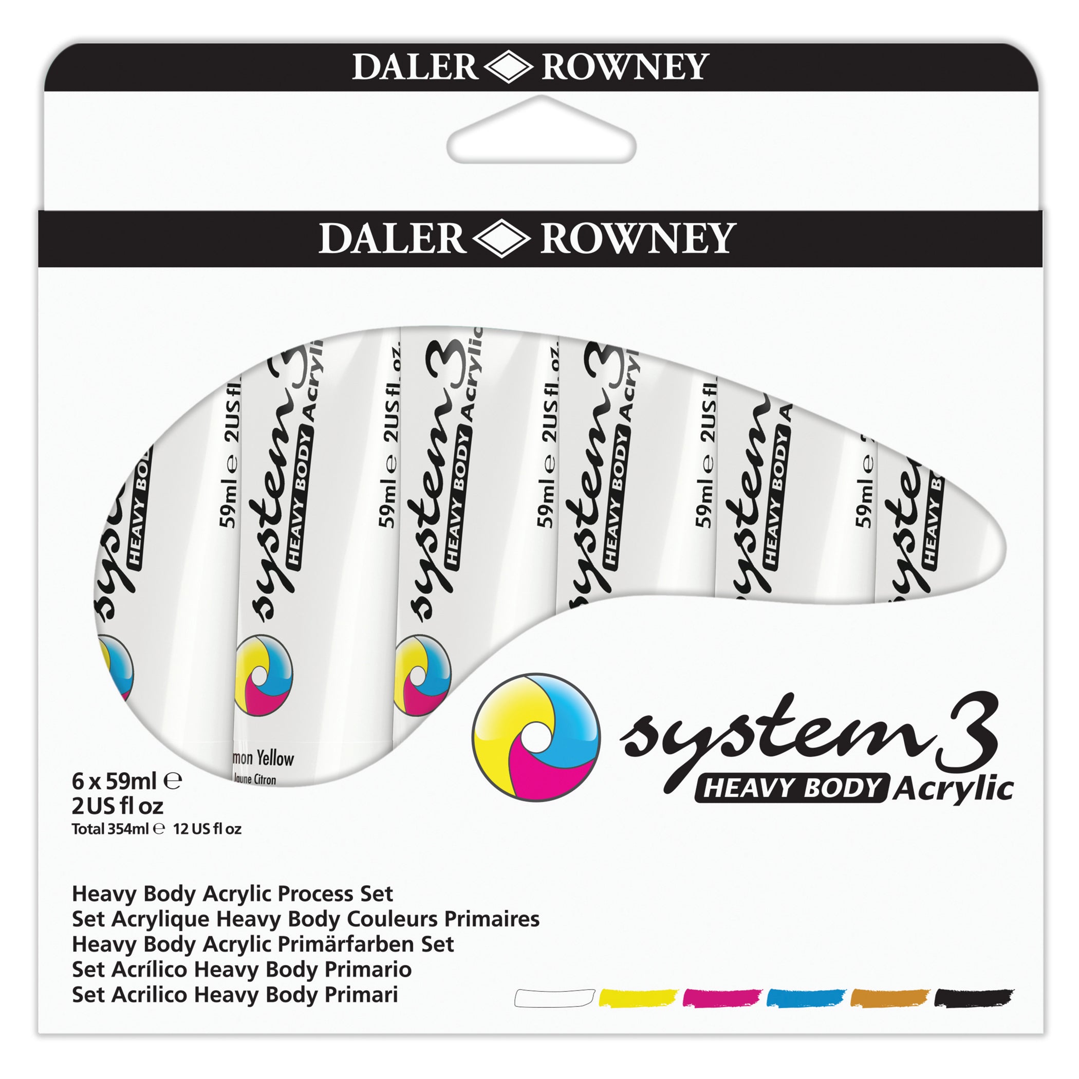 System3 Acrylic Paint, Heavy Body, Starter Set, Assorted Colors, 59ml, 6 Pieces