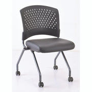 OfficeSource Perch Armless Nesting Chair with Casters, Titanium Frame - Black Antimicrobial PU Leather
