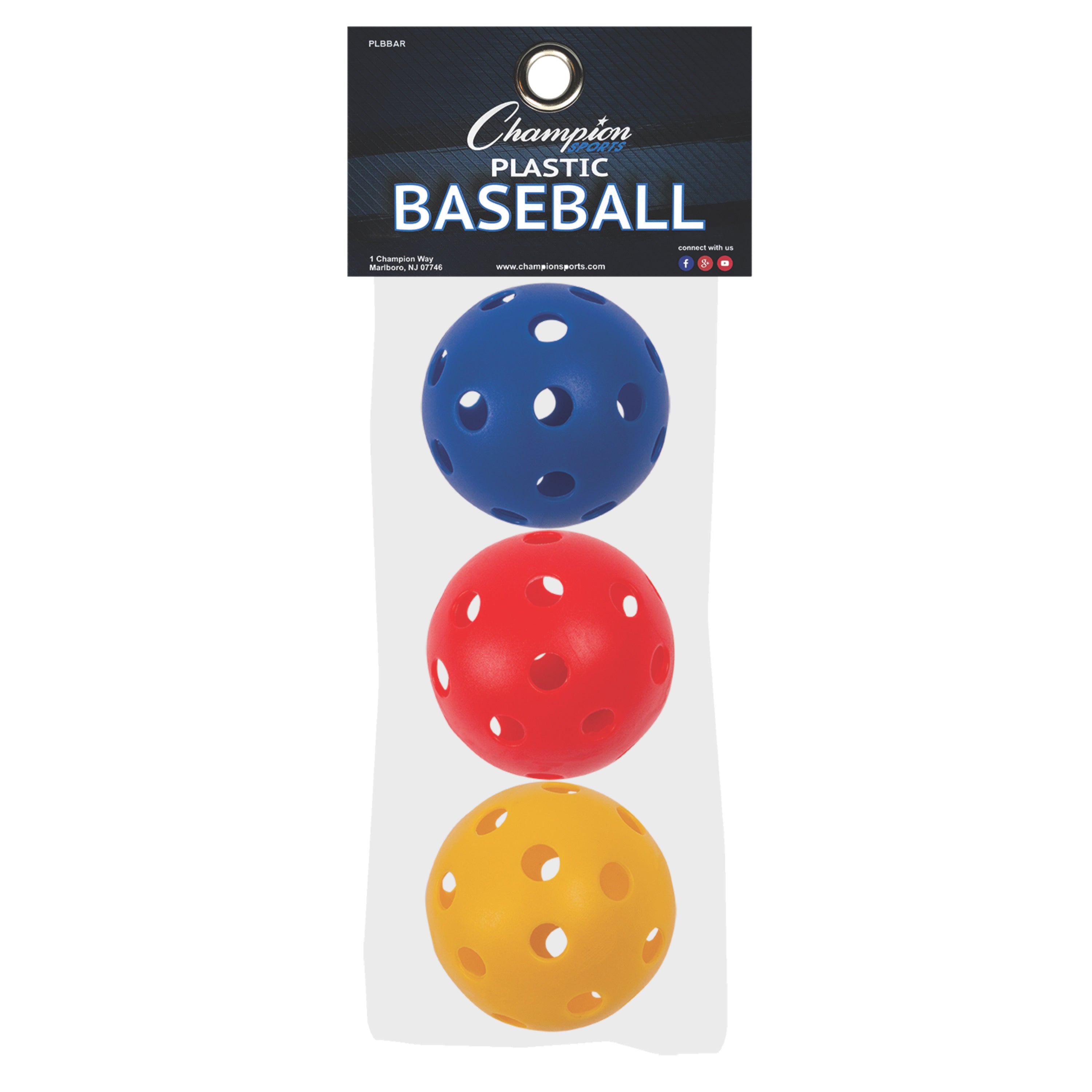Plastic Baseball Assorted Color Set 3 Pack