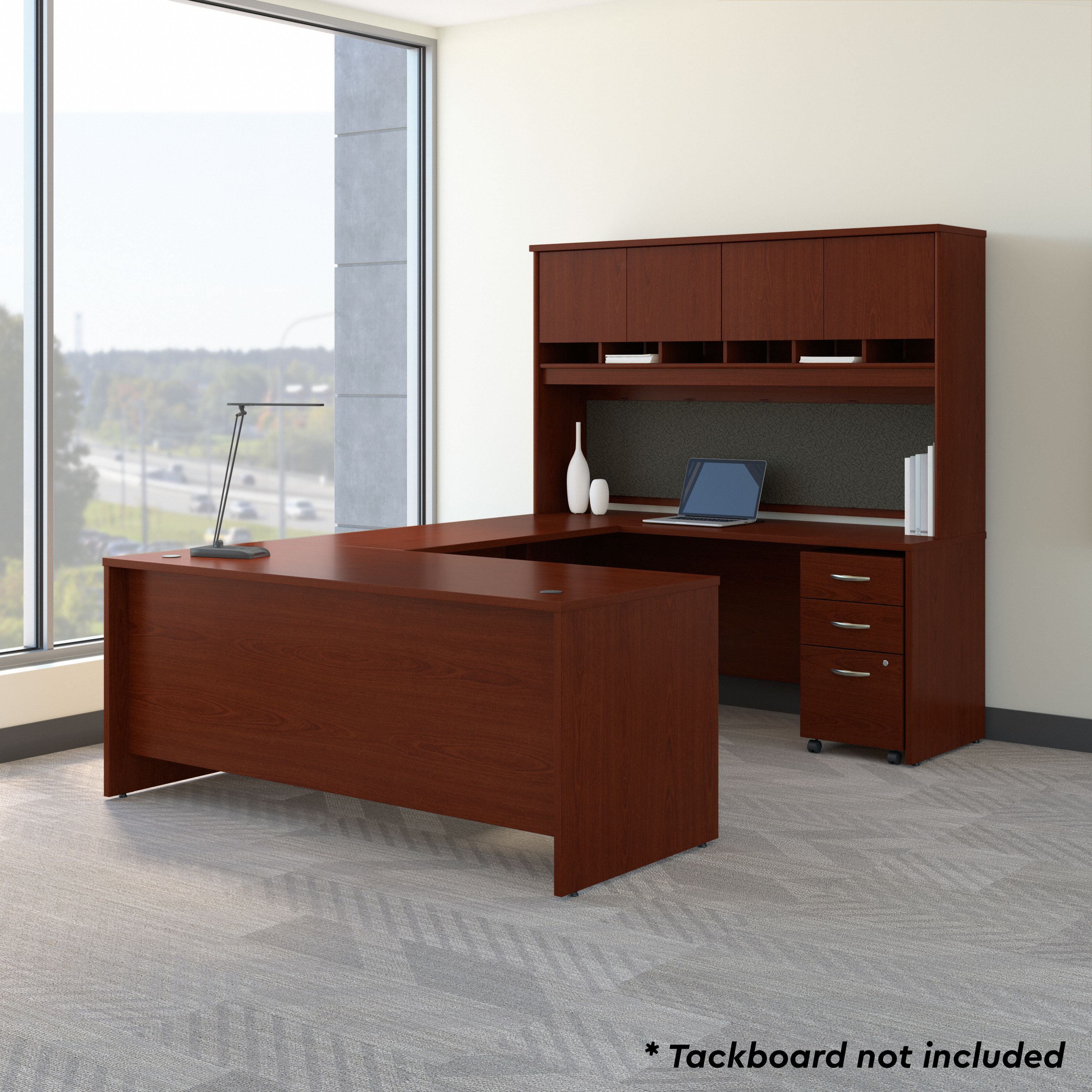 Bush Business Furniture Series C 72W U Shaped Desk with Hutch and Storage in Mahogany - 71.1" Width x 100.4" Depth x 72.85" Height