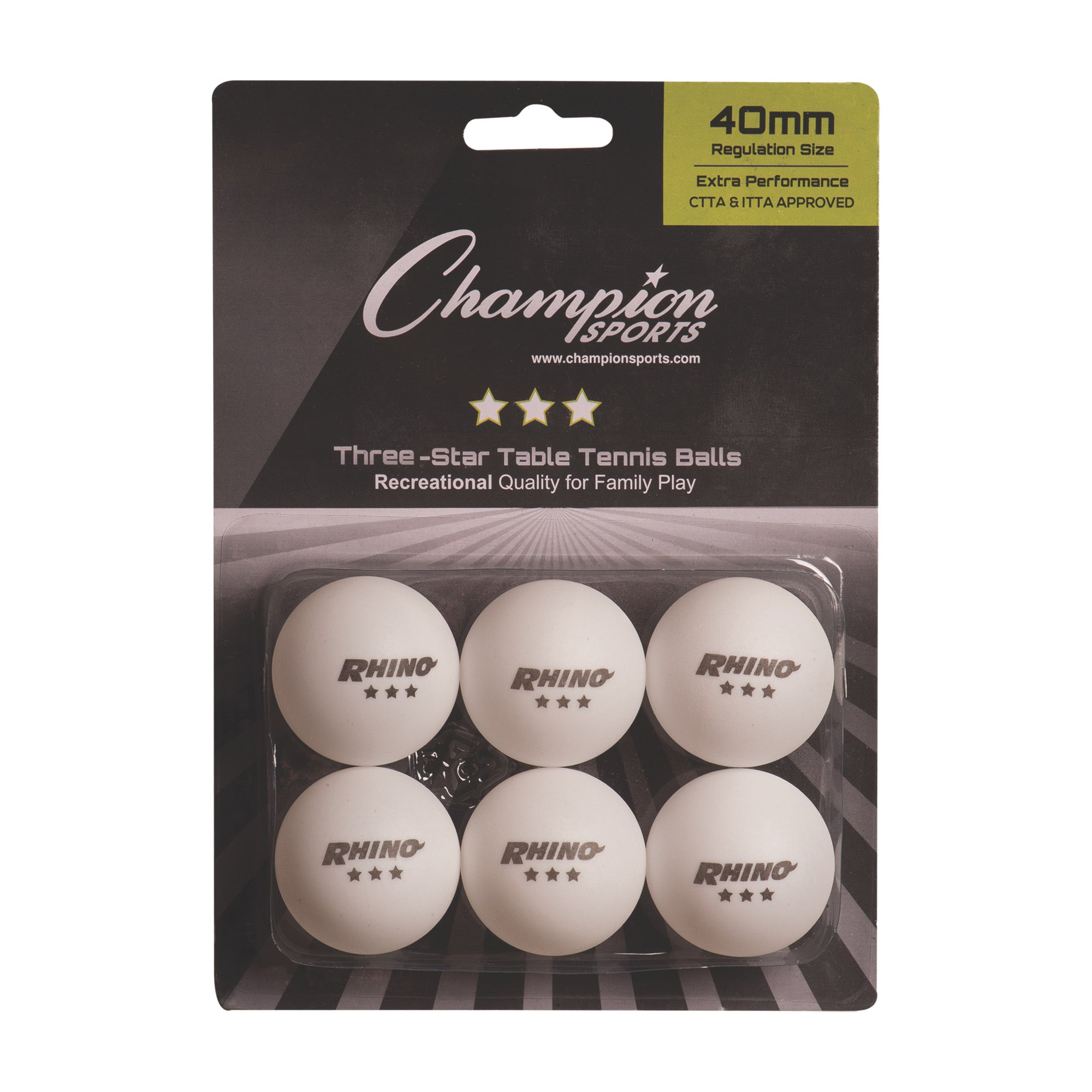 3-STAR TOURNAMENT TABLE TENNIS BALLS, 6/PACK WHITE