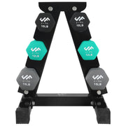 74 LB DUMBELL SET W/STEEL STAND