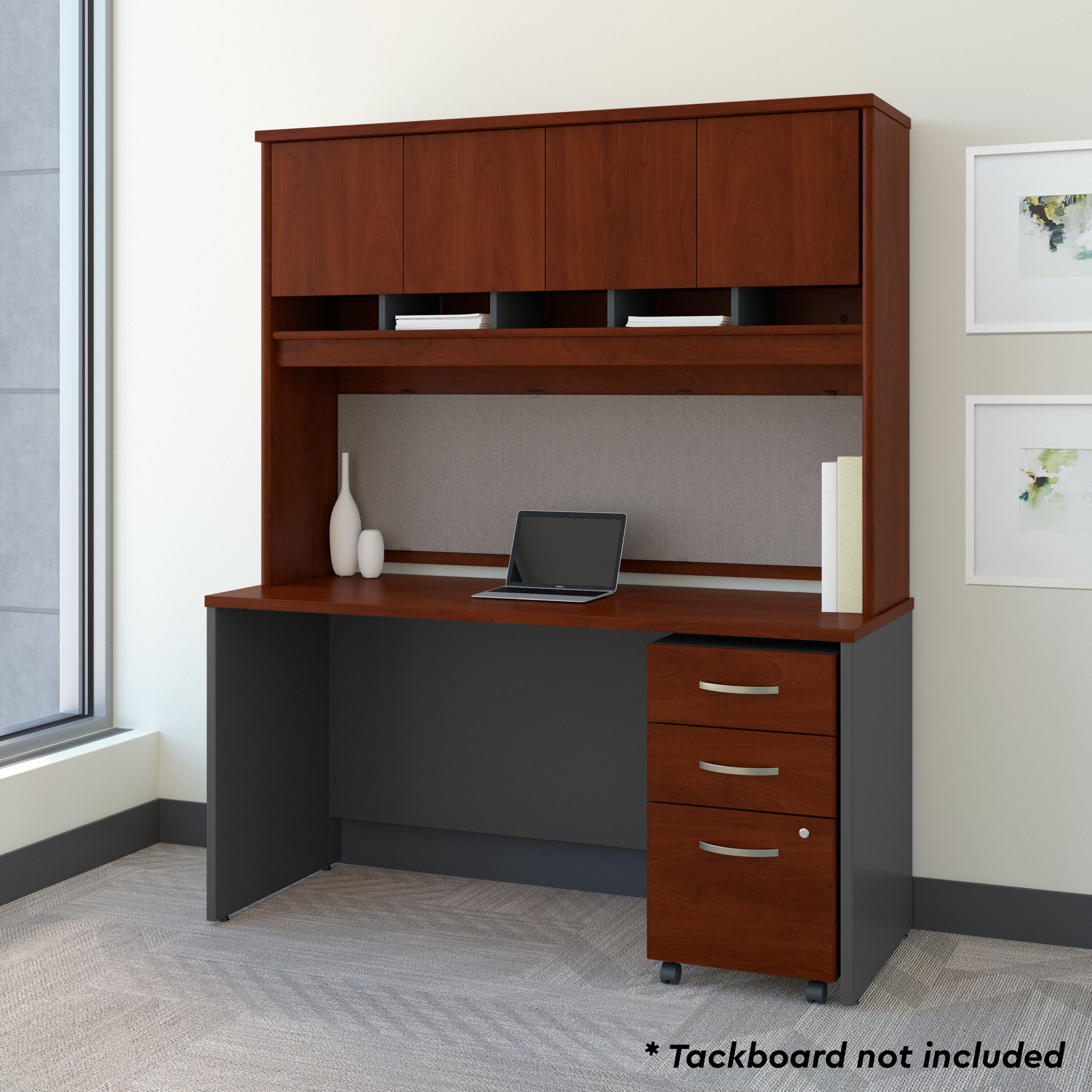Bush Business Furniture Series C 60W x 24D Office Desk with Hutch and Mobile File Cabinet in Hansen Cherry - 59.45" Width x 23.35" Depth x 72.85" Height