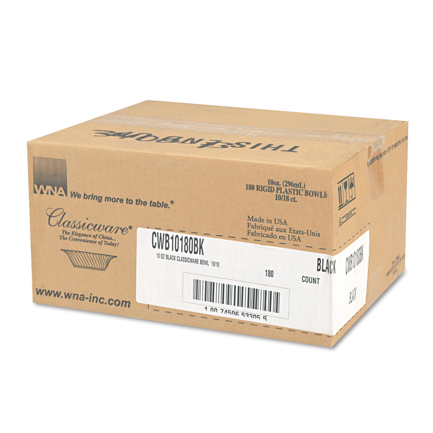 Classicware Plastic Bowls, 10 oz, Black, 180/Carton