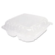 ClearSeal Hinged-Lid Plastic Containers, 3 Compartments, 9.4 x 8.9 x 3, Plastic, 100/Bag, 2 Bags/Carton