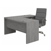 Bush Business Furniture Echo L Shaped Bow Front Desk with High Back Chair in Modern Gray - 60" Width x 64.02" Depth x 42.91" Height