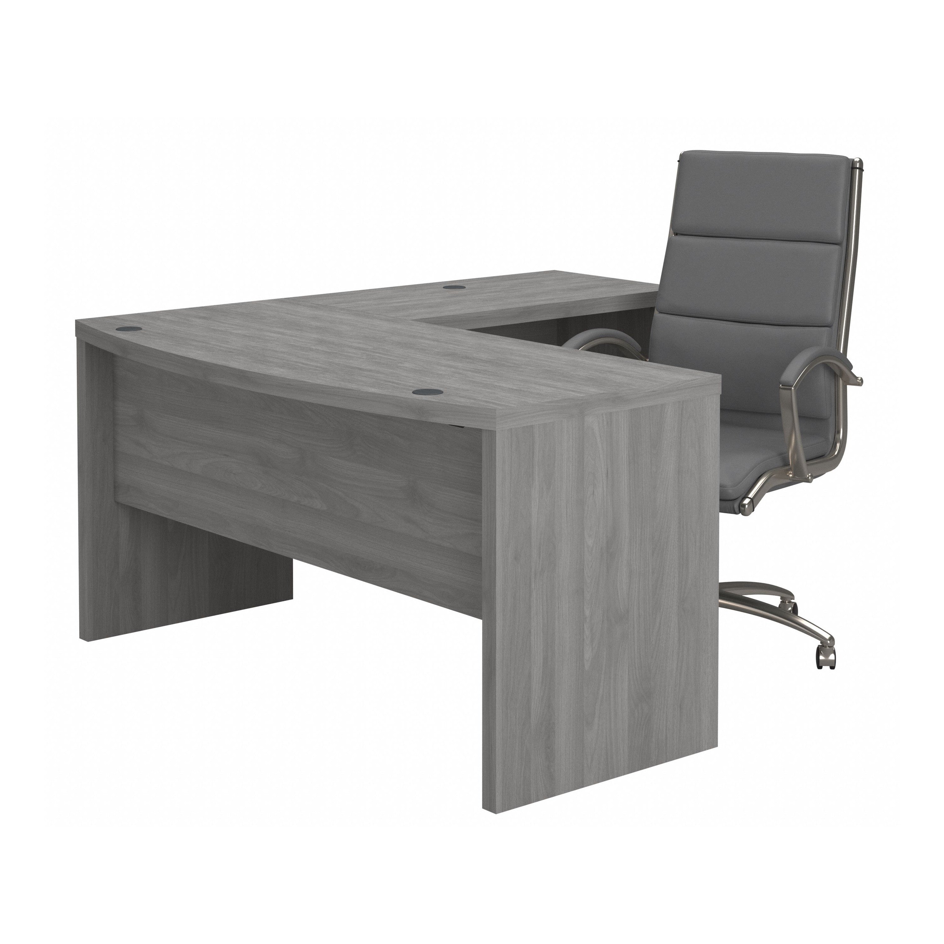 Bush Business Furniture Echo L Shaped Bow Front Desk with High Back Chair in Modern Gray - 60" Width x 64.02" Depth x 42.91" Height