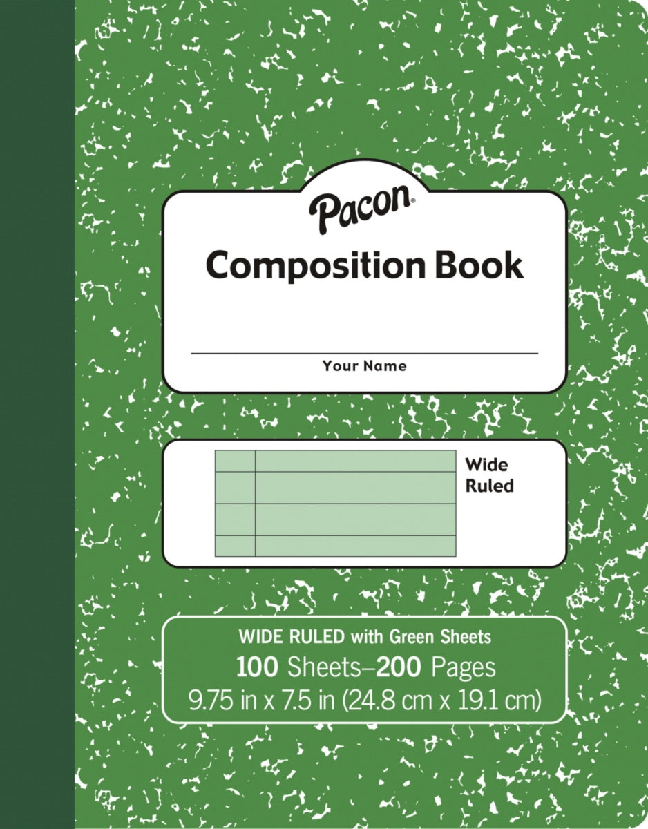 Pastel Composition Book  Green Marble Cover  Light Green Sheets  3/8  Ruled  9-3/4  X 7-1/2   100 Sheets