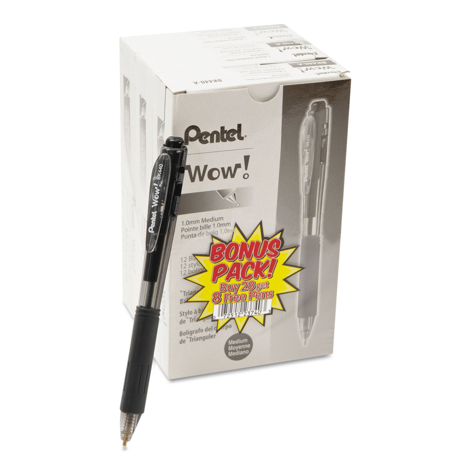 Pentel WOW! Retractable Ballpoint Pens - Medium Pen Point - Refillable - Retractable - Black Ink - Transparent Barrel - 36 / Pack