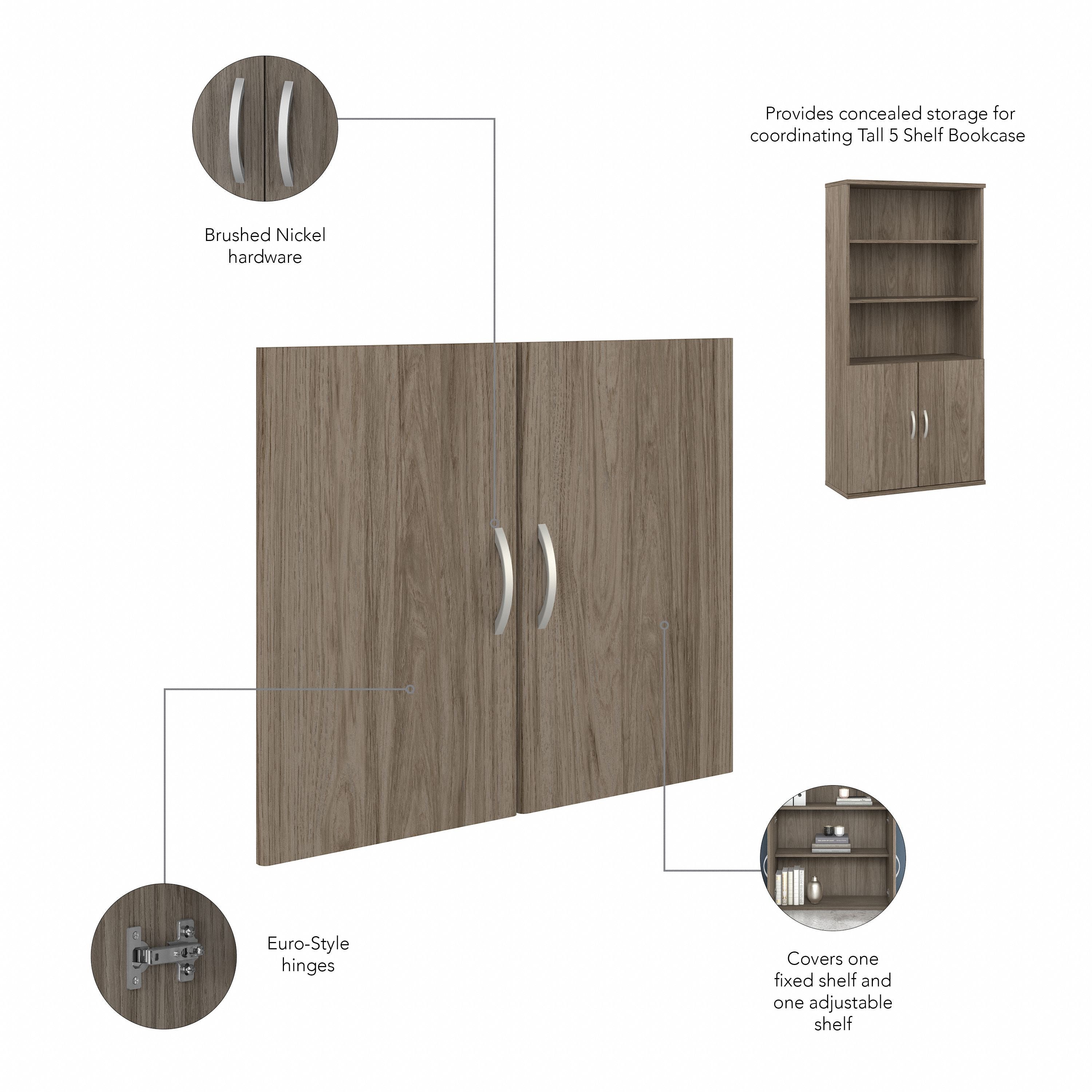 Bush Business Furniture Studio C Tall 5 Shelf Bookcase with Doors in Modern Hickory - 35.71" Width x 15.43" Depth x 72.8" Height