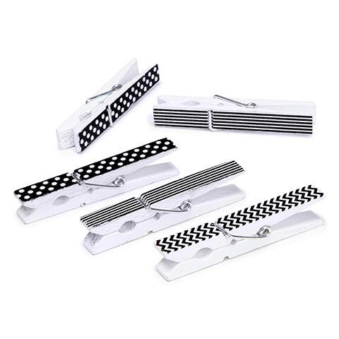 Darice Decorative White & Black Printed Clothespins: 2.75 Inches, 12 Pieces