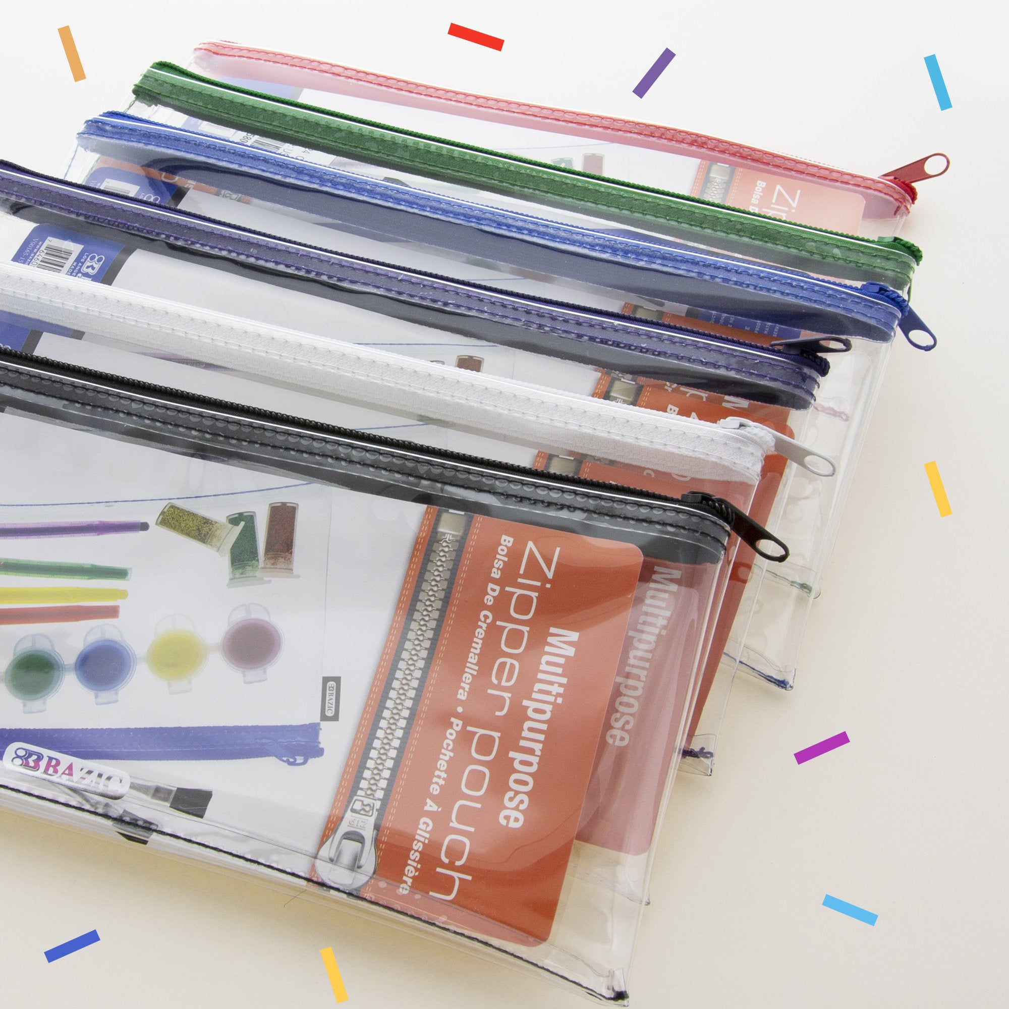 Multipurpose Clear Zipper Pouch, Assorted Color Zippers