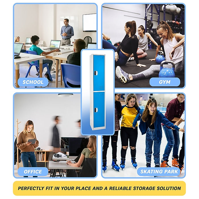 72" H x 12" W  2-Tier Steel Storage Locker with Digital Lock, Blue, Pack of 4