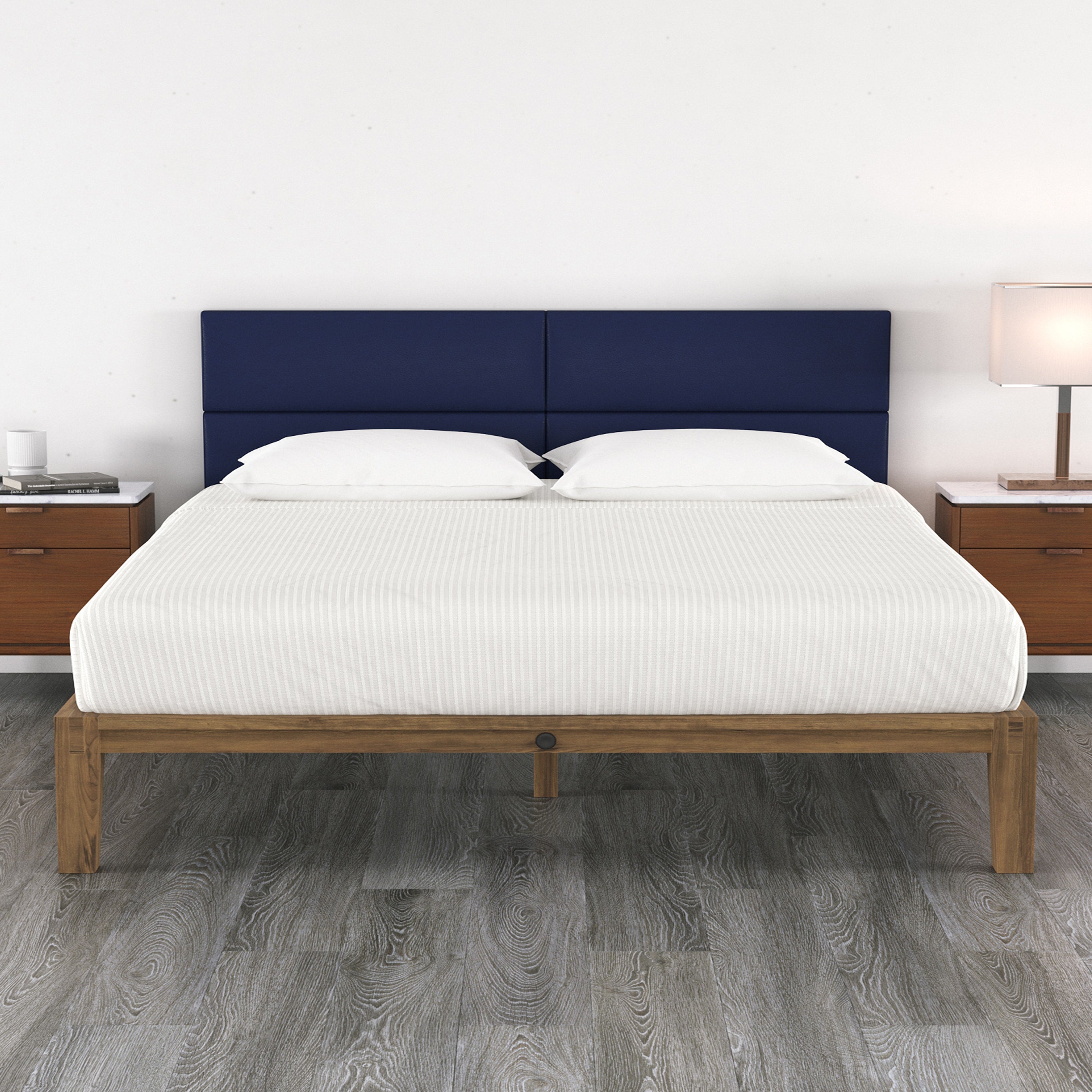 Jaxx Panelist Modern Padded Headboard – Set of 4 Wall Mounted Panels (Each 11.25" x 38") - King, Vegan Leather, Deep Blue