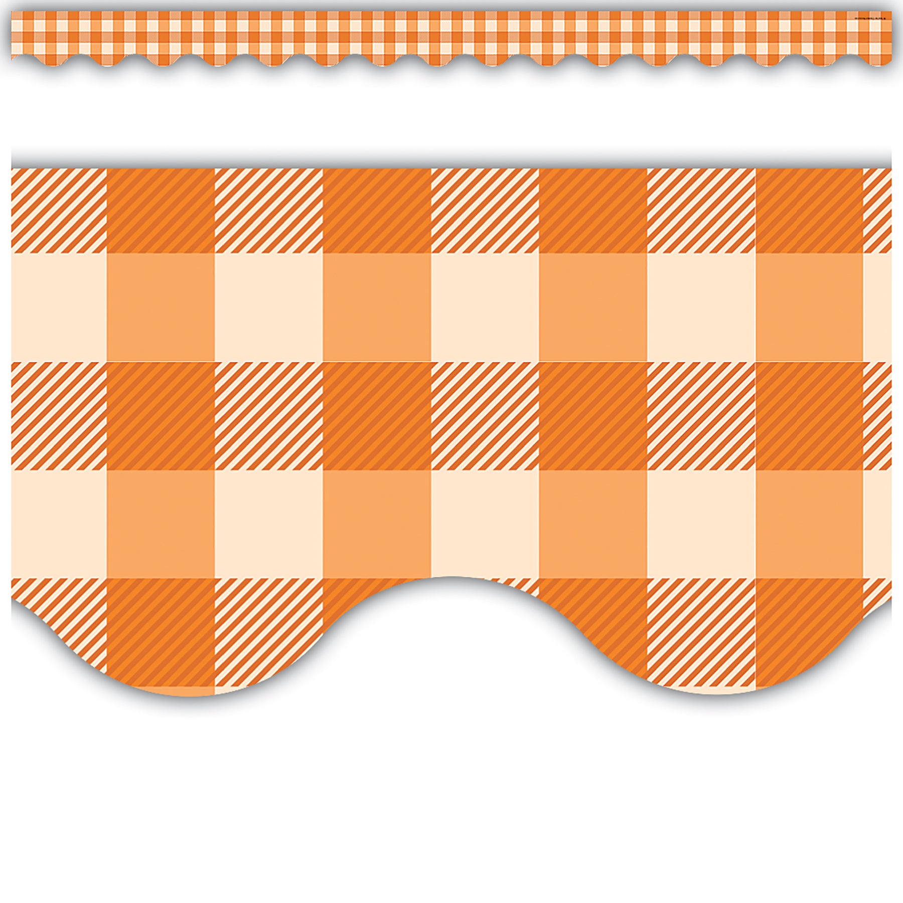 Orange Gingham Scalloped Border Trim, 35 Feet