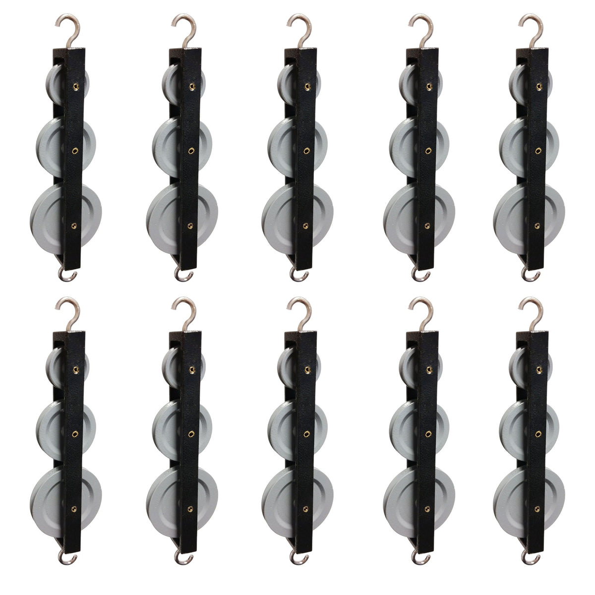 Pulley, Triple, Tandem, 3 Metal Wheels (25mm, 38mm, and 50mm), Pack of 10