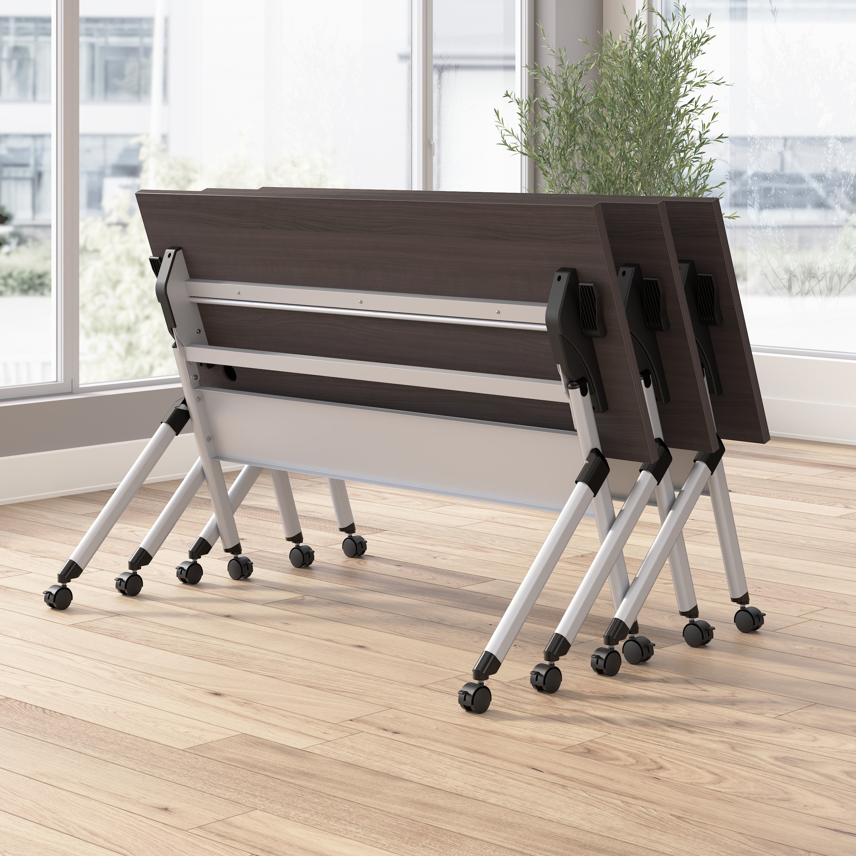 Bush Business Furniture Envision 72W Folding Training Table with Powered Grommets in Storm Gray - 71.02" Width x 23.54" Depth x 29.62" Height