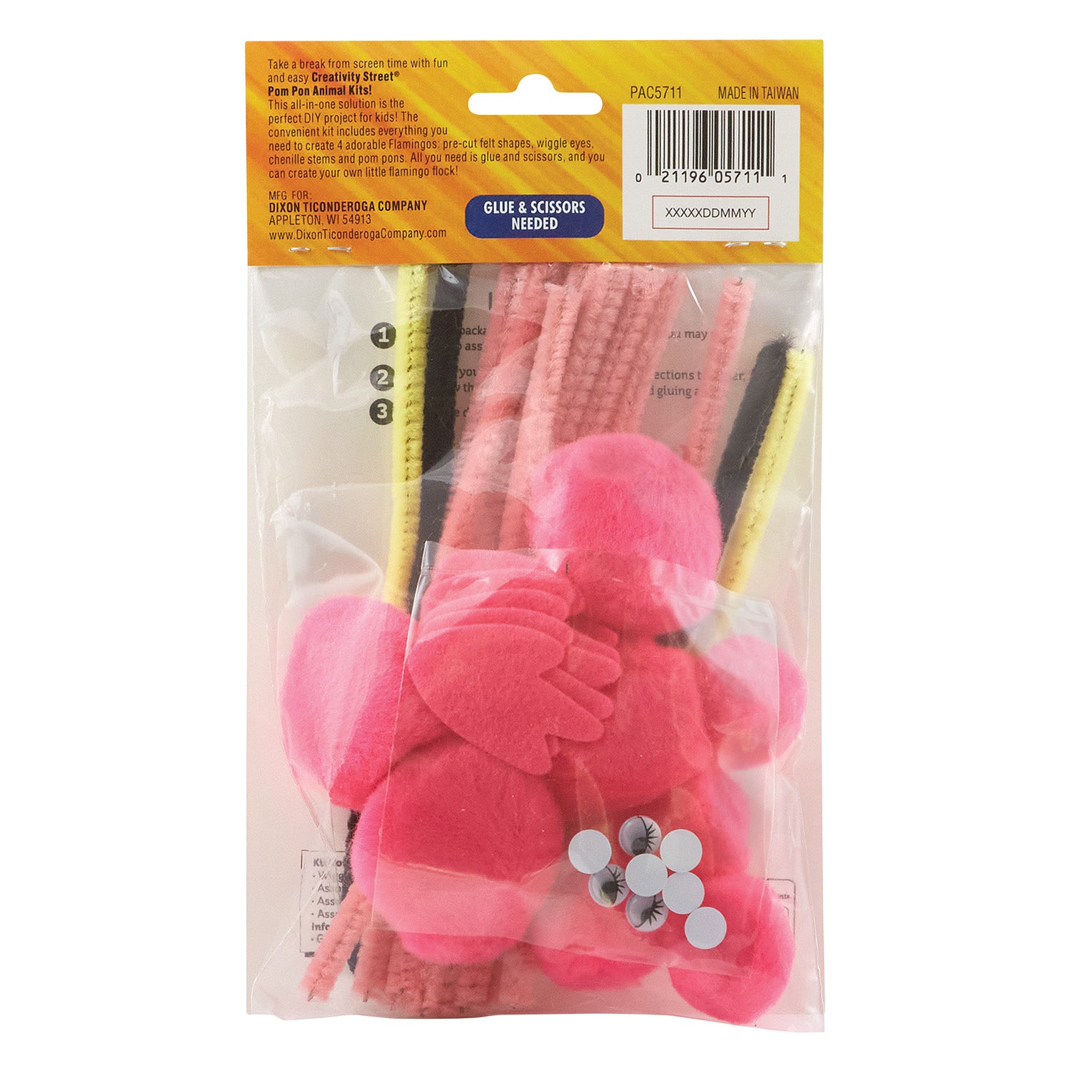 Pom Pon Animal Kit, Flamingos, 2" x 2.75" x 5.25", 1 Kit Makes 4 Animals