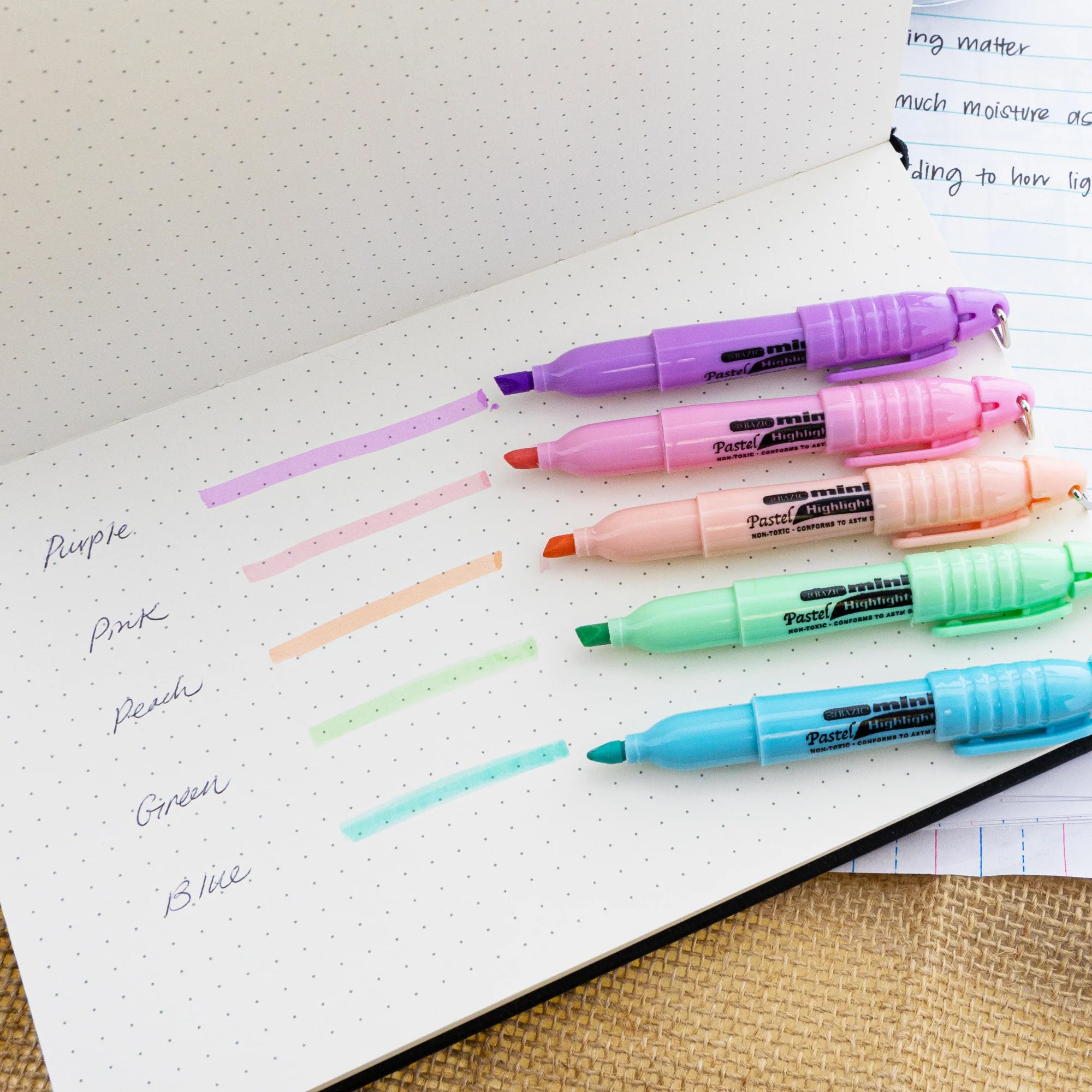 Mini Highlighter with Cap Clip, Pastel, Pack of 5