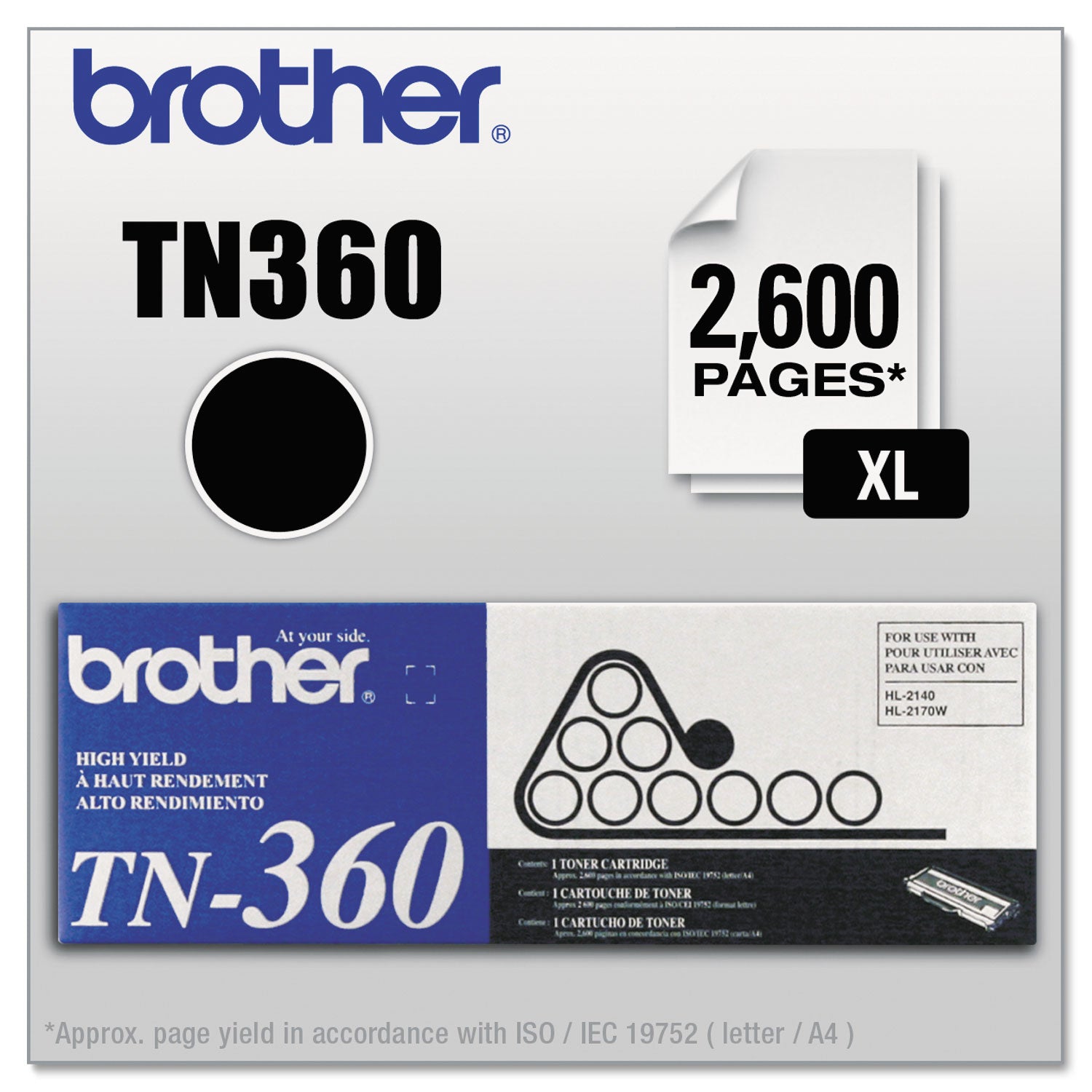 Brother TN360 Original Laser Toner Cartridge - Black - 1 Each