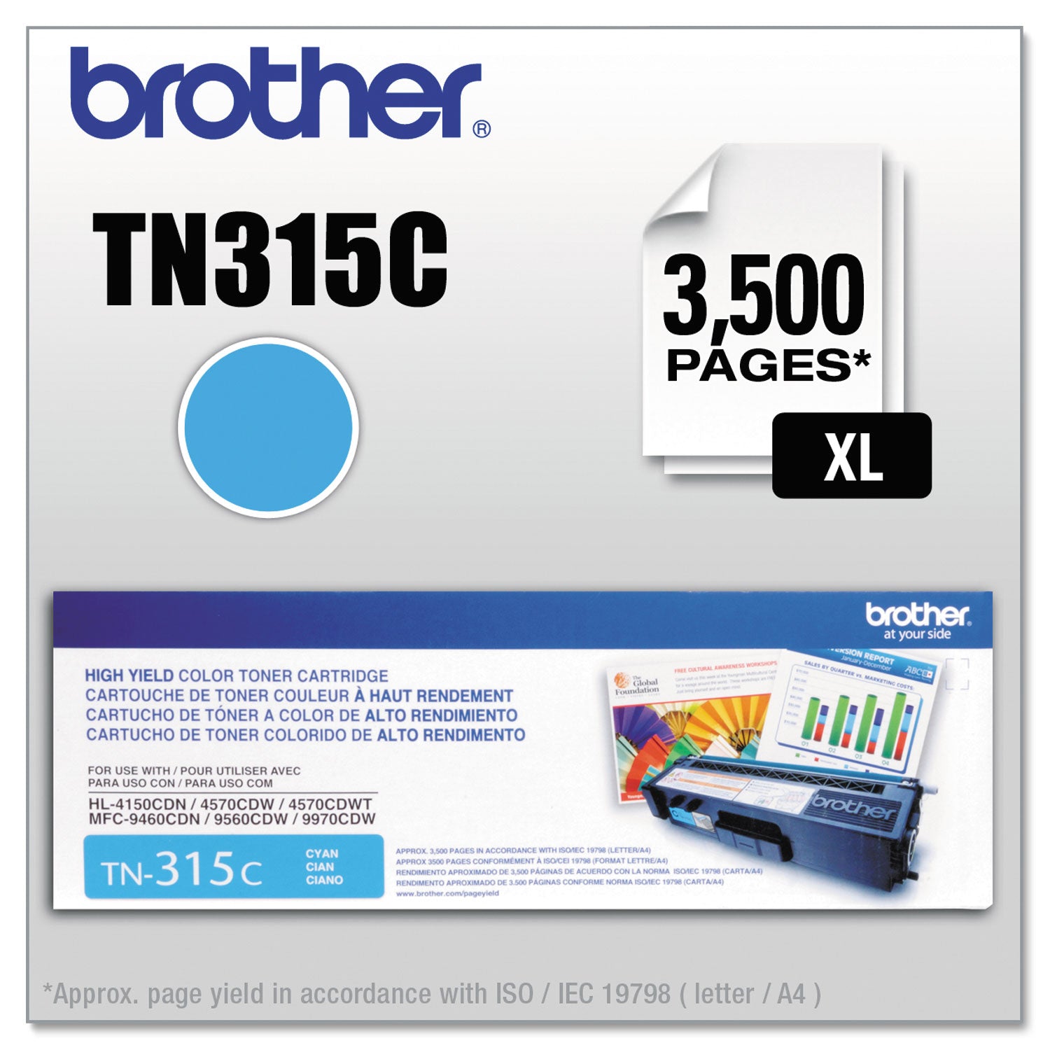 Brother TN315C Original Laser Toner Cartridge - Cyan - 1 Each