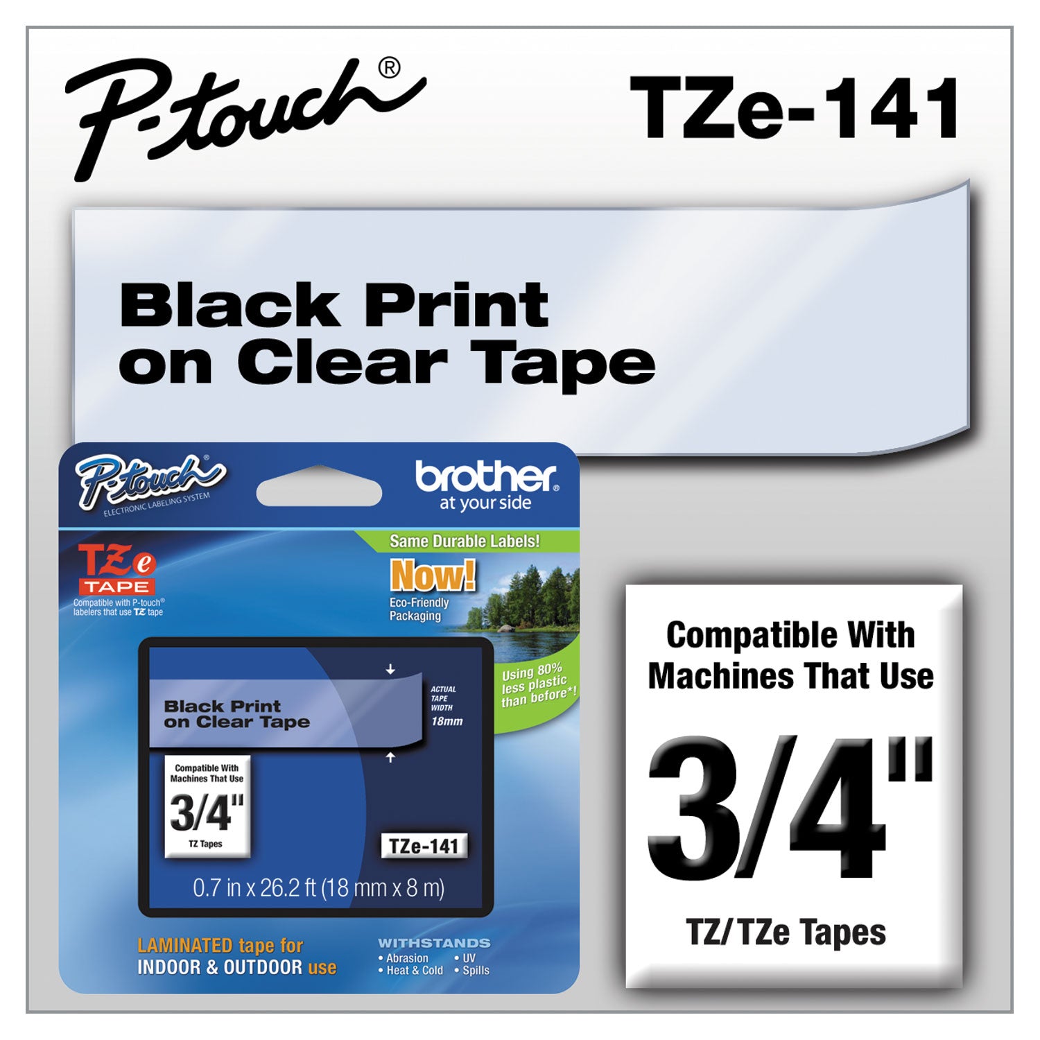 Tze Standard Adhesive Laminated Labeling Tape, 0.7" X 26.2 Ft, Black On Clear