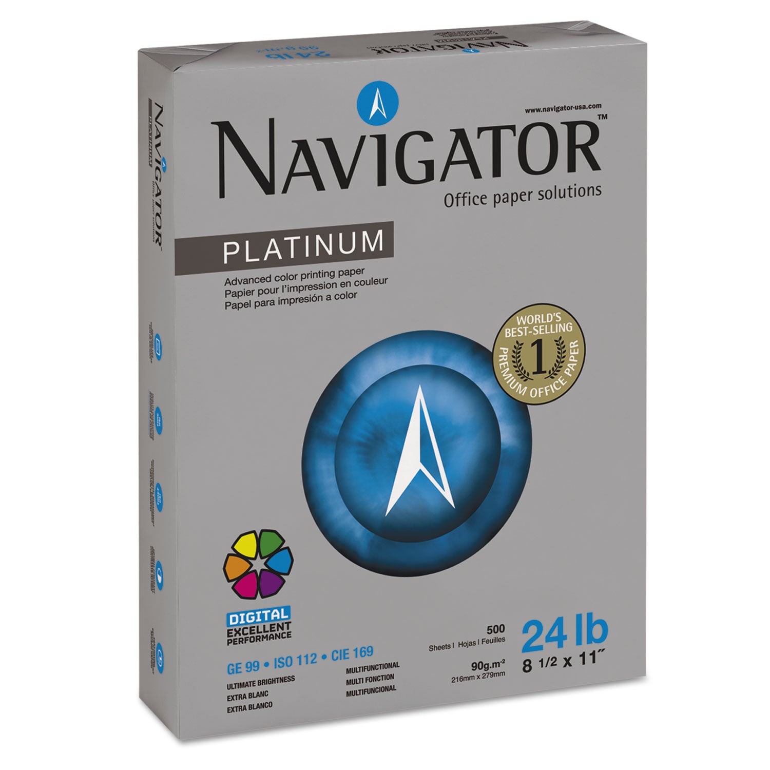 Navigator Platinum Superior Productivity Multipurpose Paper - Silky Touch - Bright White - 99 Brightness - 96% Opacity - Letter - 8 1/2" x 11" - 24 lb Basis Weight - Extra Smooth - Jam-free - Bright White - 500 Sheets per Ream - 10 / Carton