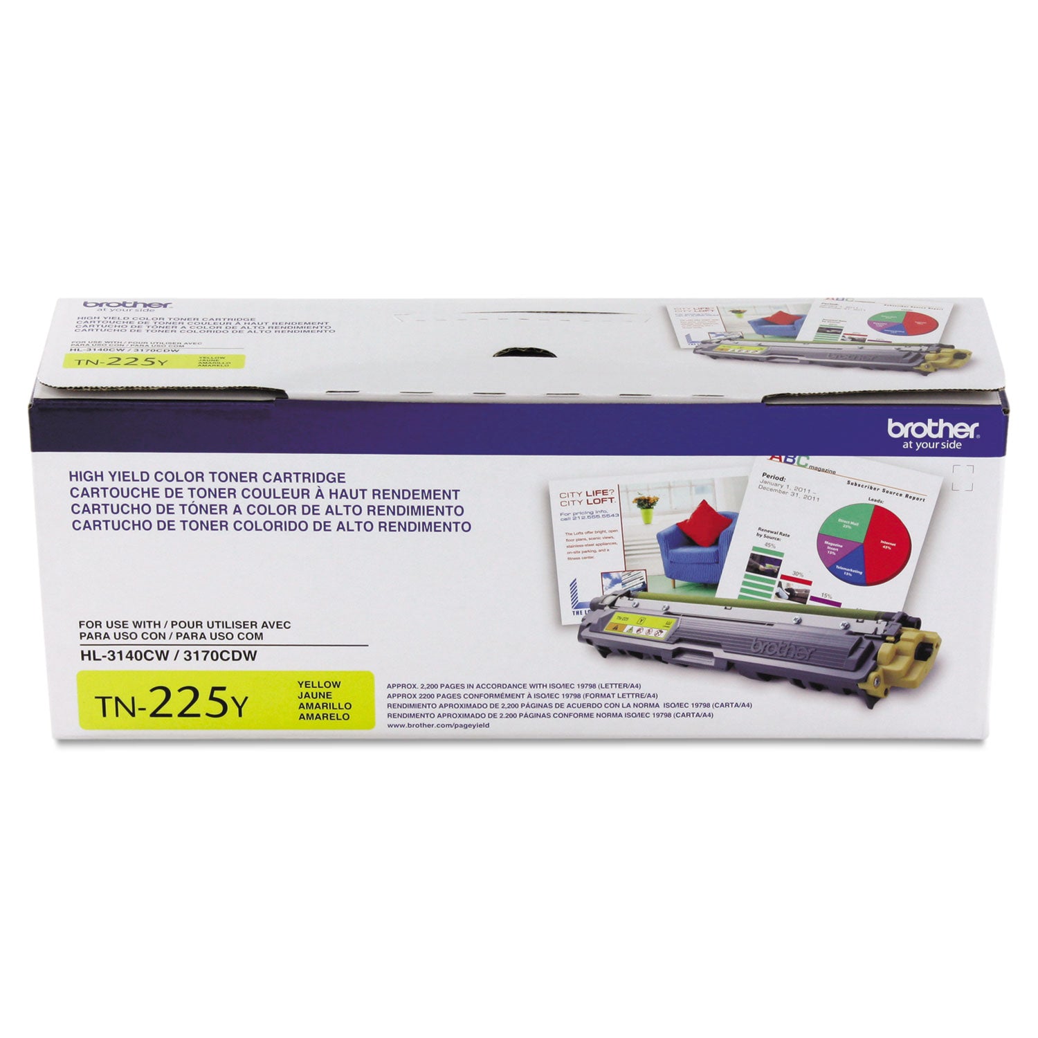 Brother TN225Y Original High Yield Laser Toner Cartridge - Yellow - 1 Each