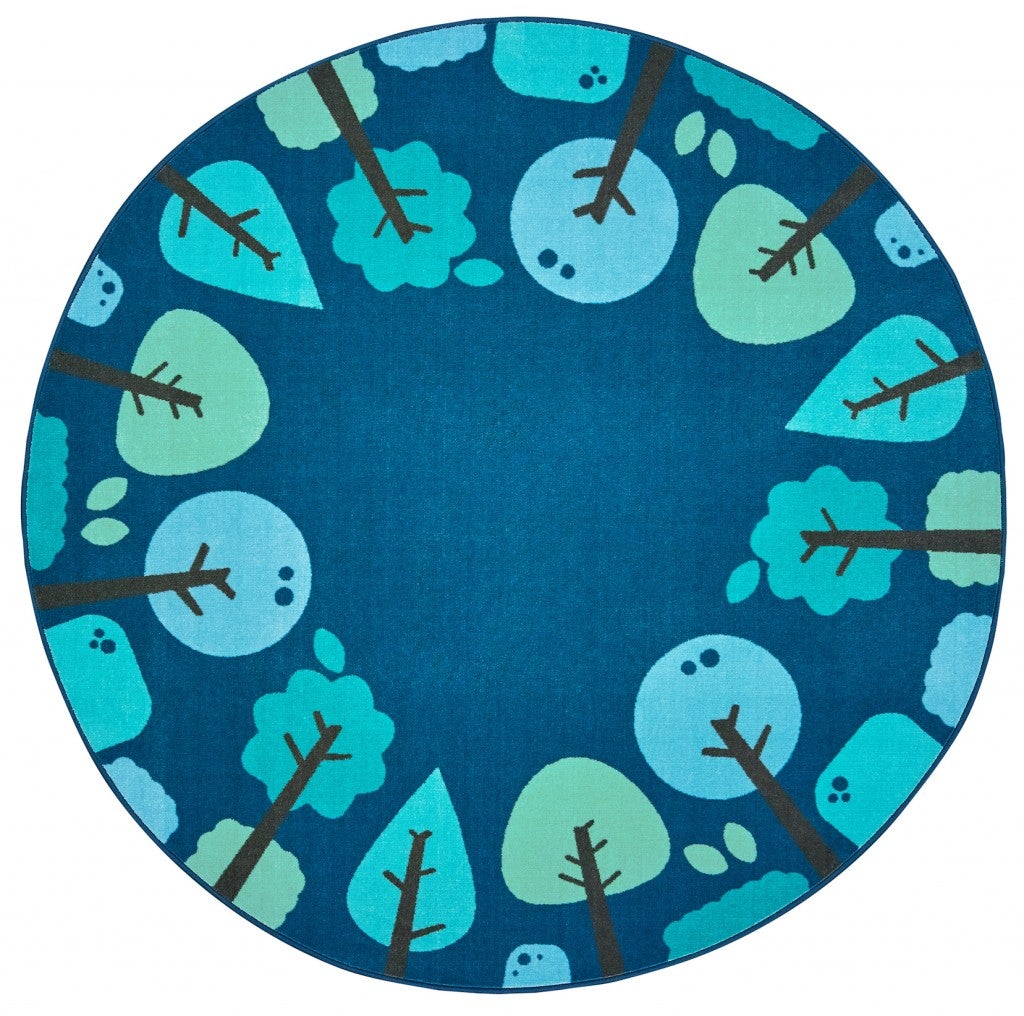 KIDSoft Tranquil Trees Decorative Rug Blue - 6ft - Round - Blue