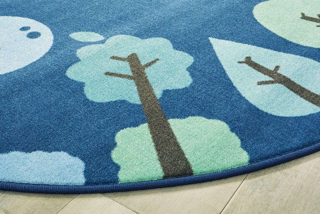 KIDSoft Tranquil Trees Decorative Rug Blue - 6ft - Round - Blue
