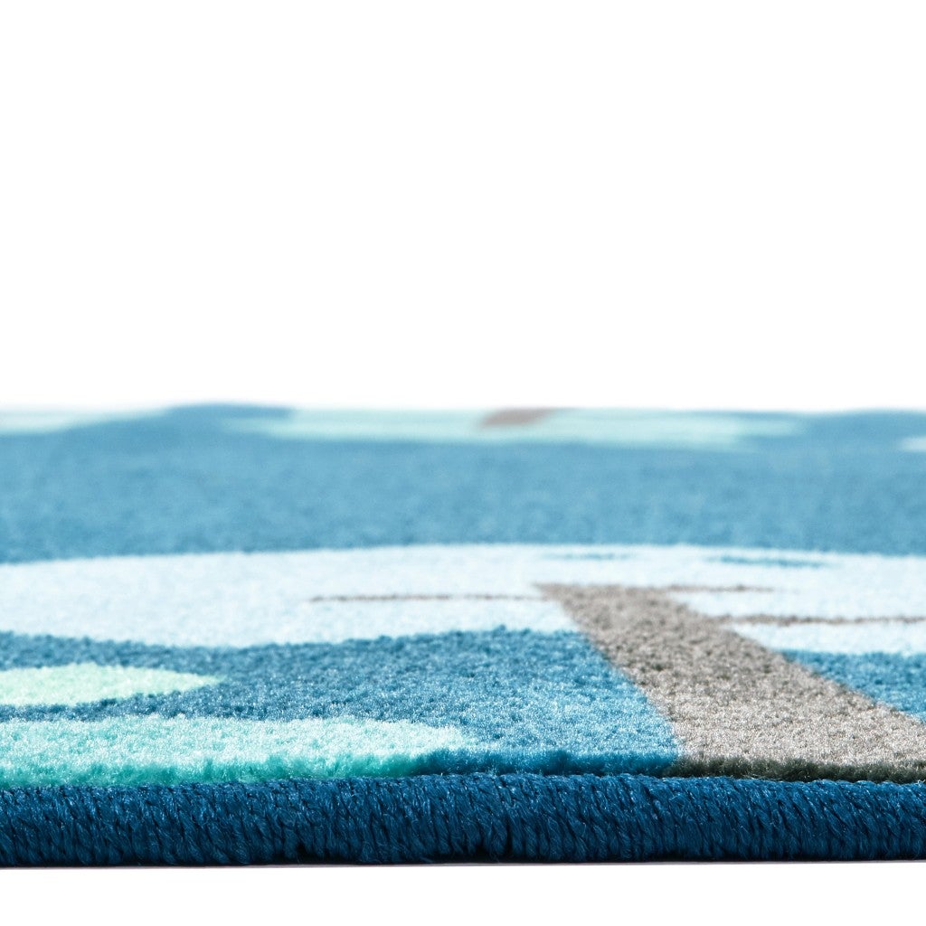 KIDSoft Tranquil Trees Decorative Rug Blue - 6ft - Round - Blue
