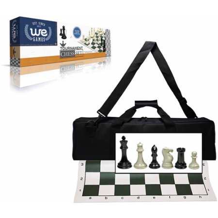 We Games Complete Tournament Triple Weighted Chess Set, Green Roll-up Board