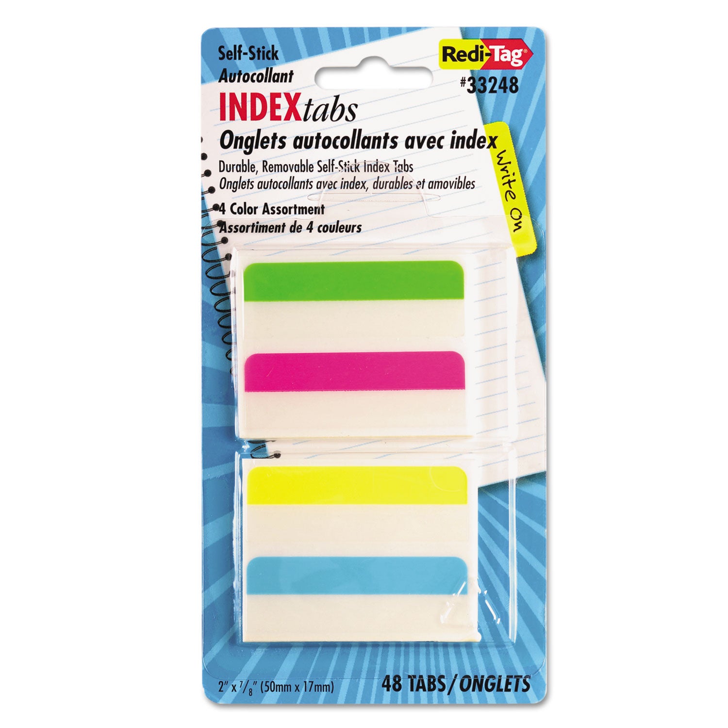 12 x Blue, 12 x Yellow, 12 x Magenta, 12 x Green - 2" Flag/Note Width x 11/16" Flag/Note Length - Rectangle - Assorted - Plastic - Removable, Self-adhesive - 1 Pack