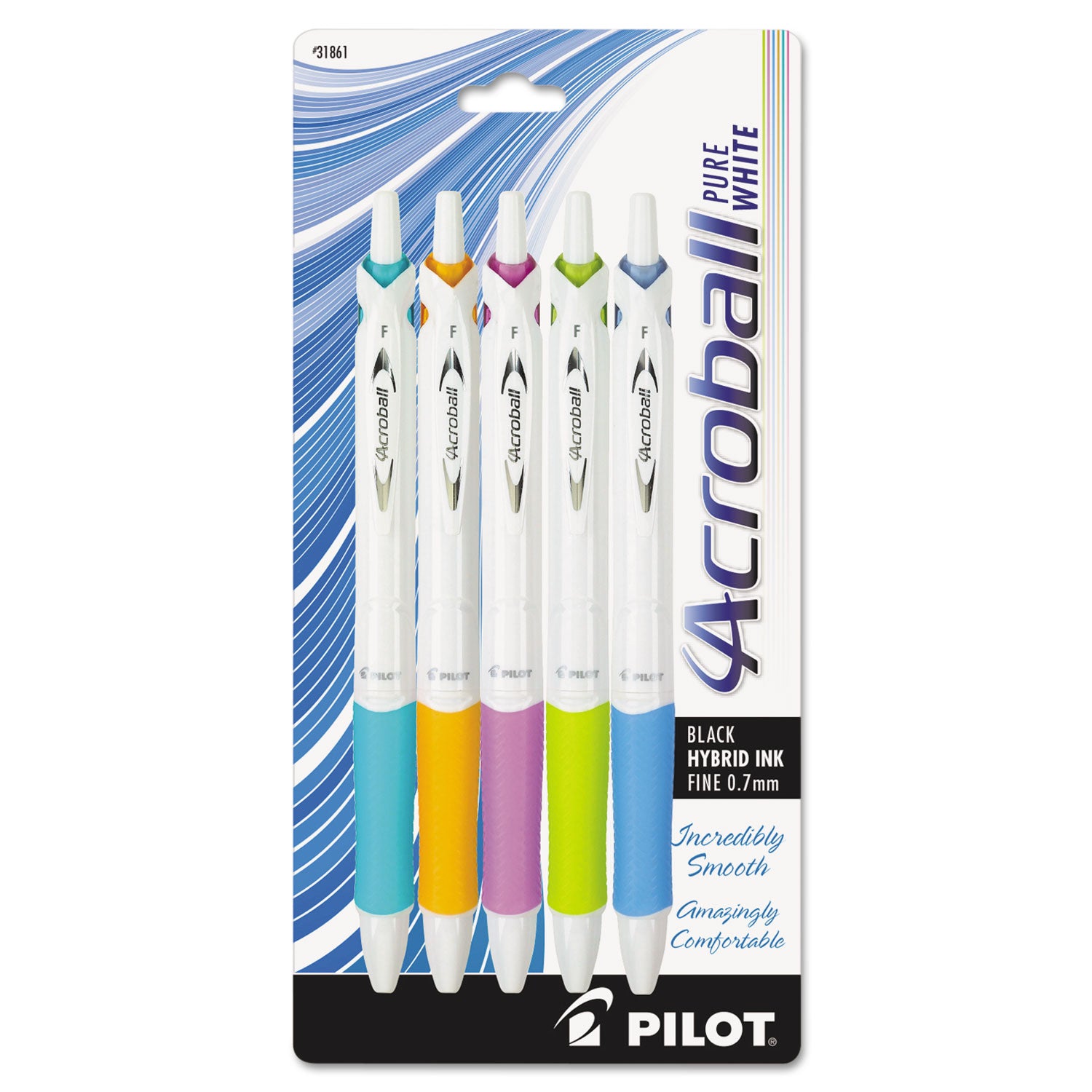Pilot .7mm Retractable Pens - 0.7 mm Fine Pen Point - Refillable - Retractable - Black Ink - Advanced Ink - White Barrel - Tungsten Carbide Tip - 5 / Pack