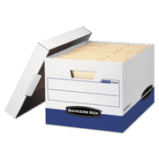 Bankers Box R-Kive File Storage Box, Lift-off Lid, Stackable, Letter/Legal Size, White/Blue, 4 per Carton