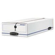Bankers Box Liberty Check and Form Boxes, String/Button Tie Closure, Light Duty, Stackable, Fiberboard, White/Blue, 9.5" x 23.8" x 4.5", 12/Carton