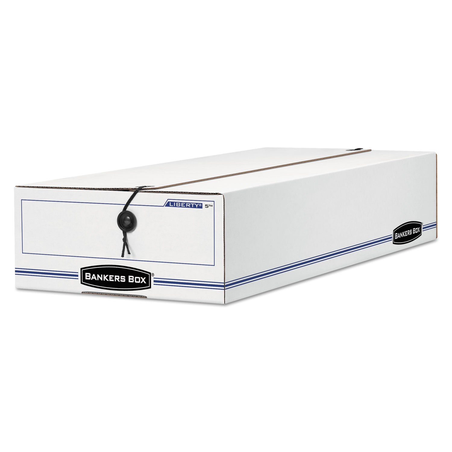 Bankers Box Liberty Check and Form Boxes, String/Button Tie Closure, Light Duty, Stackable, Fiberboard, White/Blue, 9" x 24" x 6.4", 12/Carton