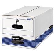 Bankers Box STOR/FILE File Storage Box, Letter Size, String/Button Tie Closure, Medium Duty, Stackable, White/Blue, 12" x 24" x 10", Recycled, 4 Boxes per Carton