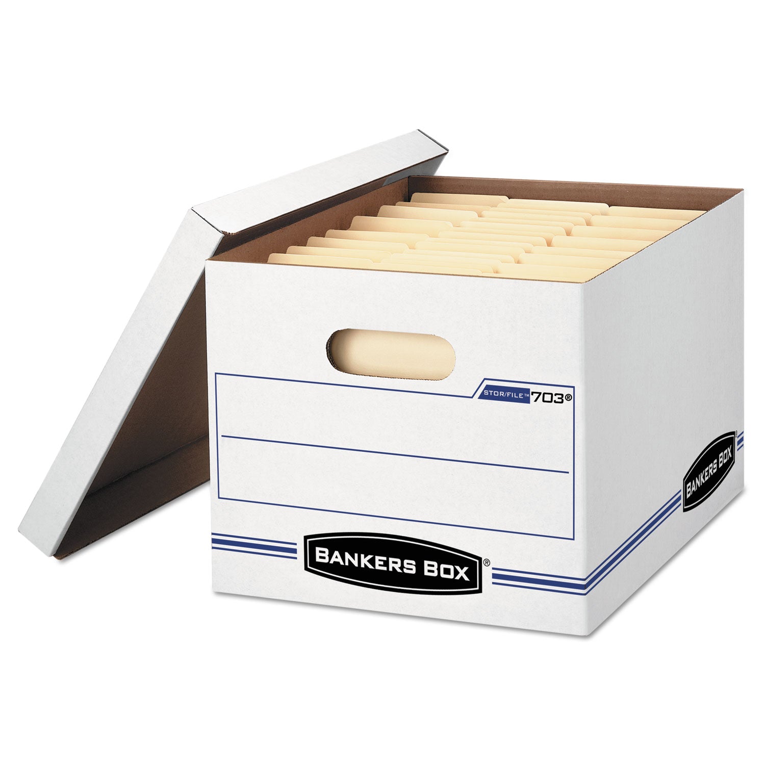 Bankers Box STOR/FILE File Storage Box, Letter/Legal Size, Lift-off Lid, Light Duty, Stackable, Recycled, 6 Pack