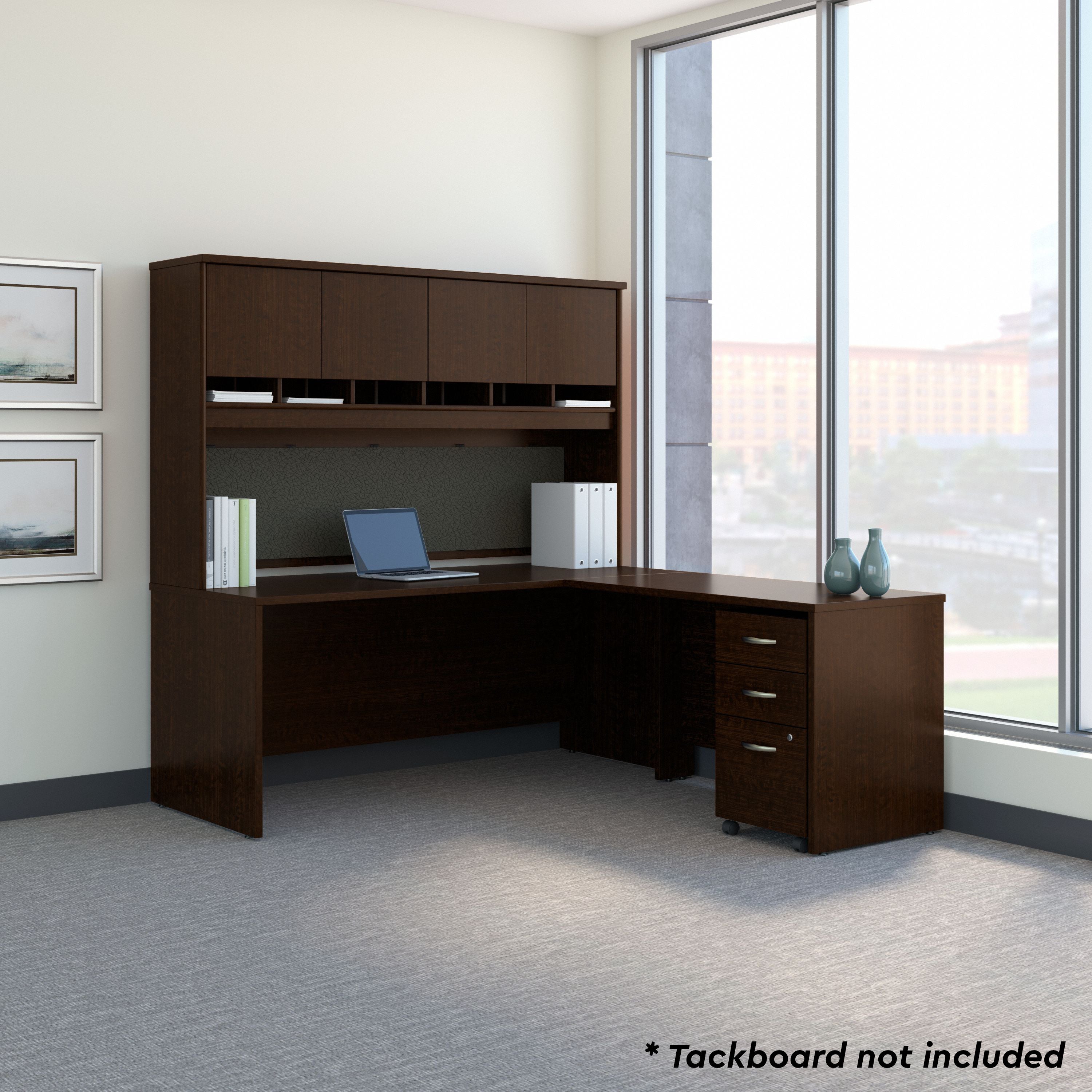 Bush Business Furniture Series C 72W L Shaped Desk with Hutch and Mobile File Cabinet in Mocha Cherry - 71.02" Width x 77.05" Depth x 72.78" Height