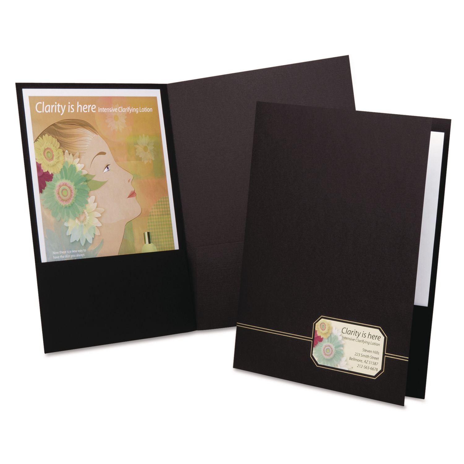 Oxford Executive Letter Recycled Pocket Folder - 1/2" Folder Capacity - 8 1/2" x 11" - 80 Sheets Capacity - 2 Front Pocket(s) - Linen - Black, Gold - Die-cut - 30% Recycled - 4 / Pack