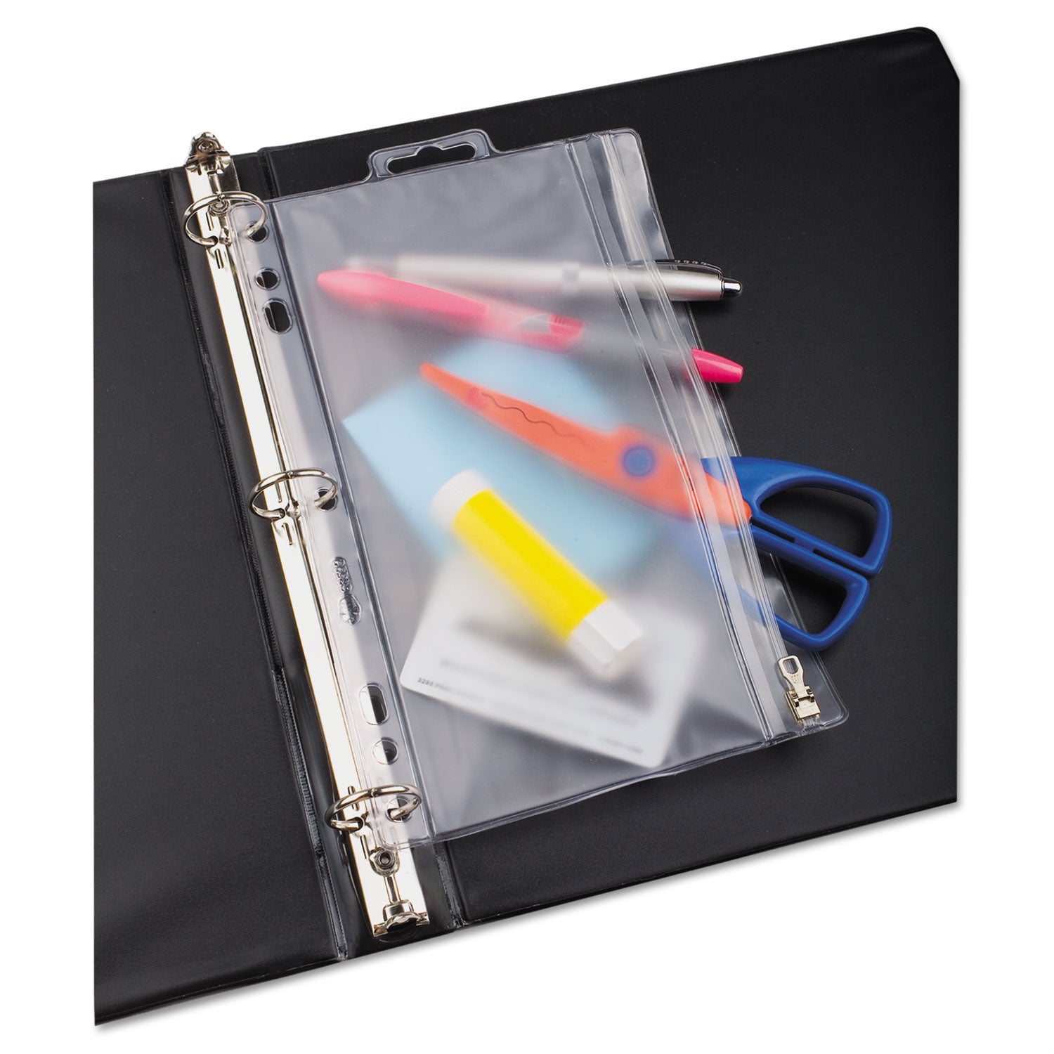 Oxford Zipper Binder Pocket, Frost, 9.5" x 6", 5-Hole, Heavyweight Poly, 1 Each