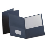 Oxford Letter Recycled Pocket Folder - 8 1/2" x 11" - 100 Sheets Capacity - 2 Internal Pocket(s) - Leatherette - Dark Blue - Turned Edge - 10% Recycled - 25 / Box