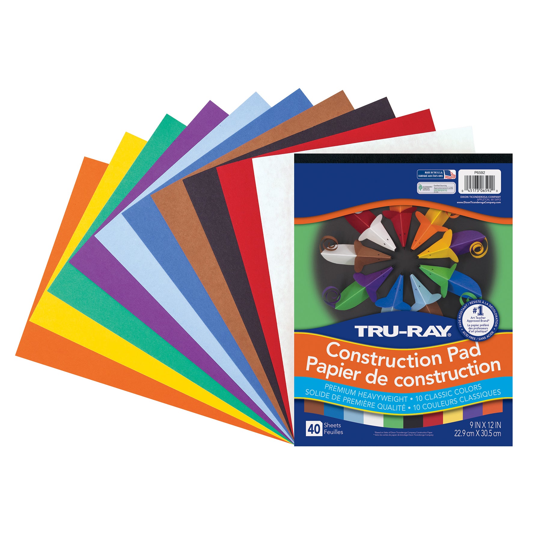 Construction Paper Pad, Heavyweight, 10 Classic Colors, 9" x 12", 40 Sheets