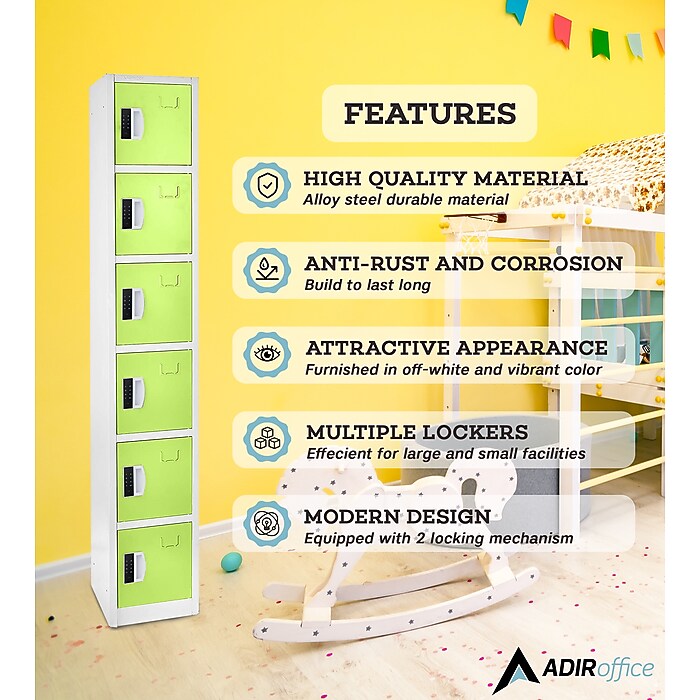 72" H x 12" W  6-Tier Steel Storage Locker with Digital Lock, Green
