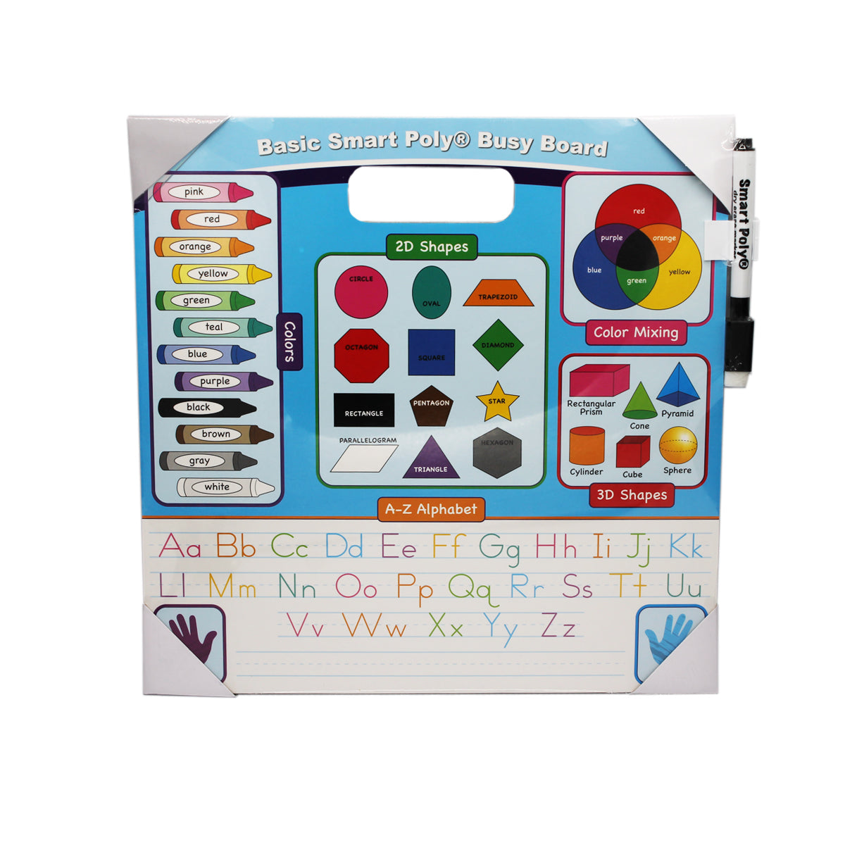 Smart Poly® Educational Activity Busy Board, Dry Erase with Marker, 10-3/4" x 10-3/4", Educational Basics Combination