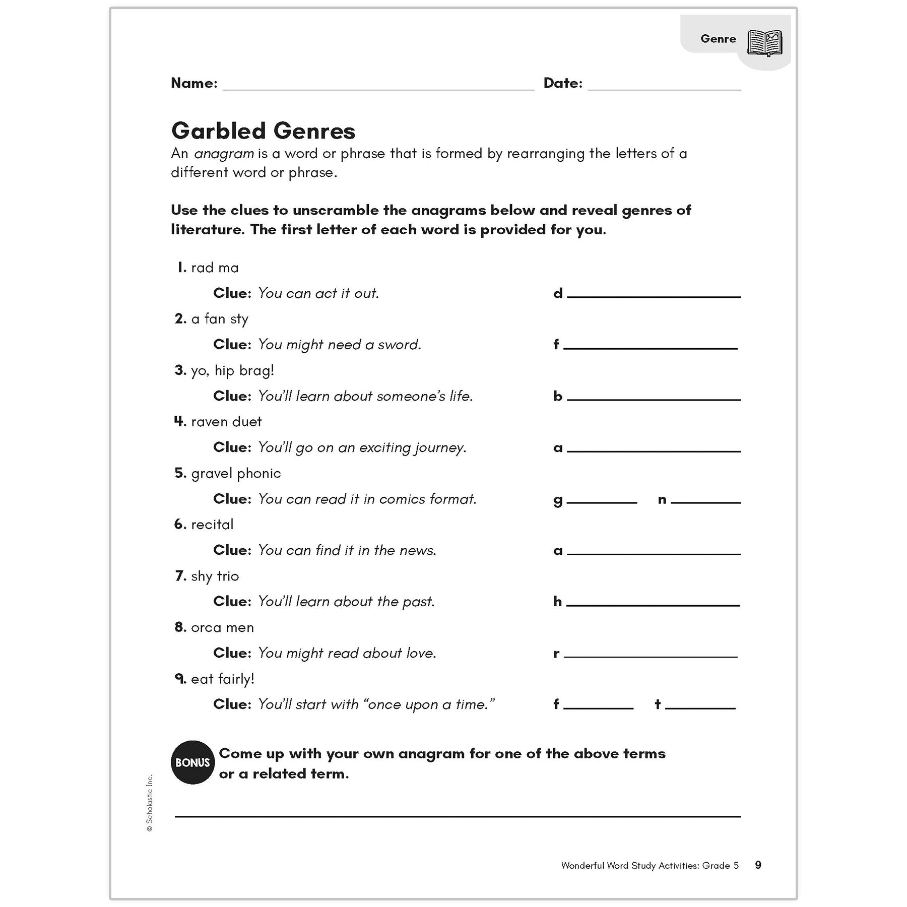 Wonderful Word Study Activities: Grade 5, Independent Practice Pages, Vocabulary Learning, 112 Pages