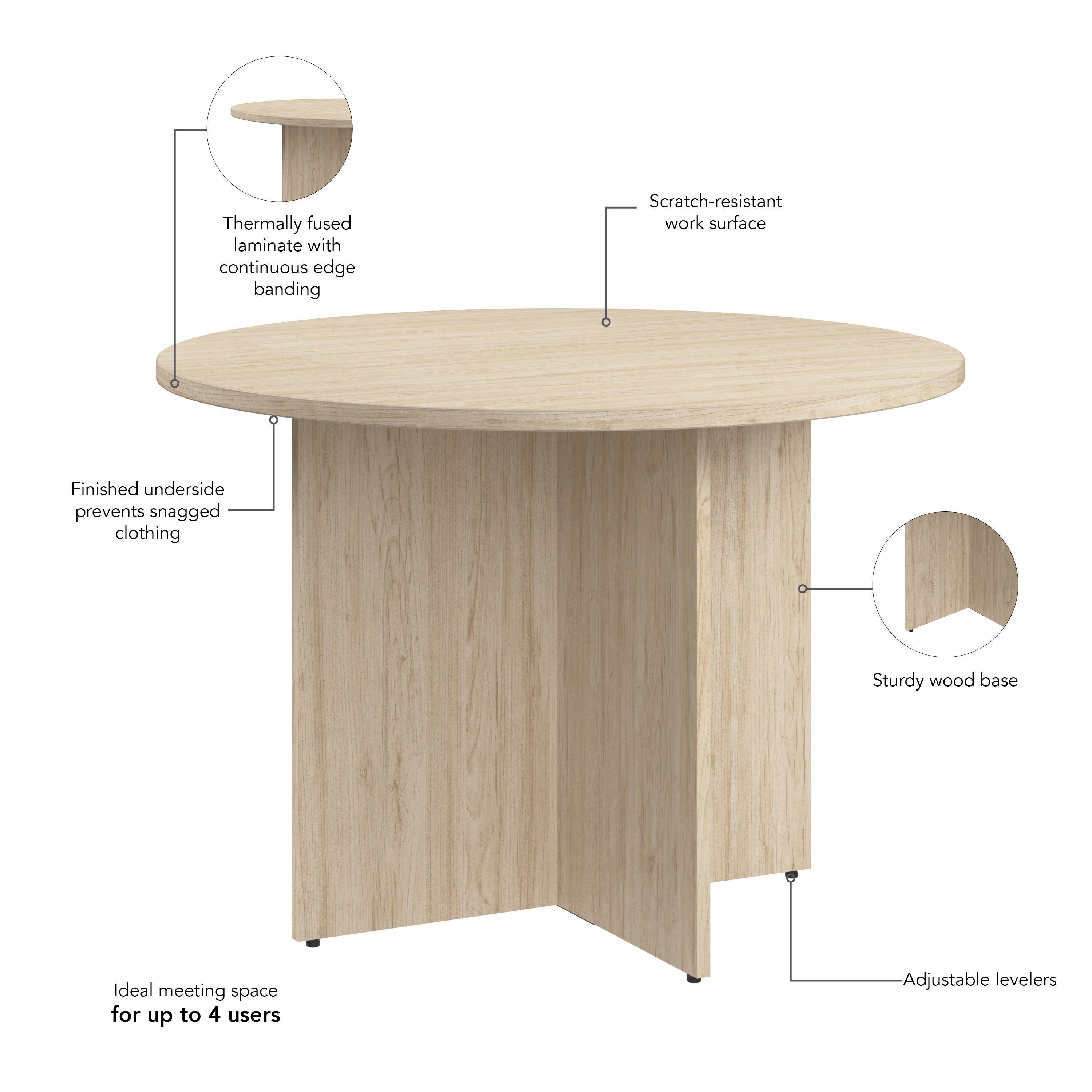 Bush Business Furniture 42-inch Round Conference Table with Wood Base in Natural Elm - 41.38" Width x 41.38" Depth x 30.33" Height