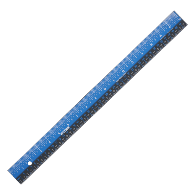 Easy Read Ruler, 18", Blue/Black, Stainless Steel