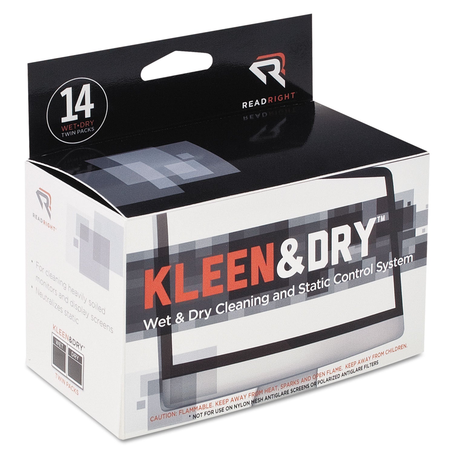 Read Right Kleen & Dry Screen Cleaners - For Display Screen - Pre-moistened, Lint-free, Anti-static, Anti-glare - 2 Sets/Packet - 1 Box